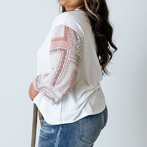 Impressions NWT Long Sheer Sleeve Shirt Floral White 2X Boho